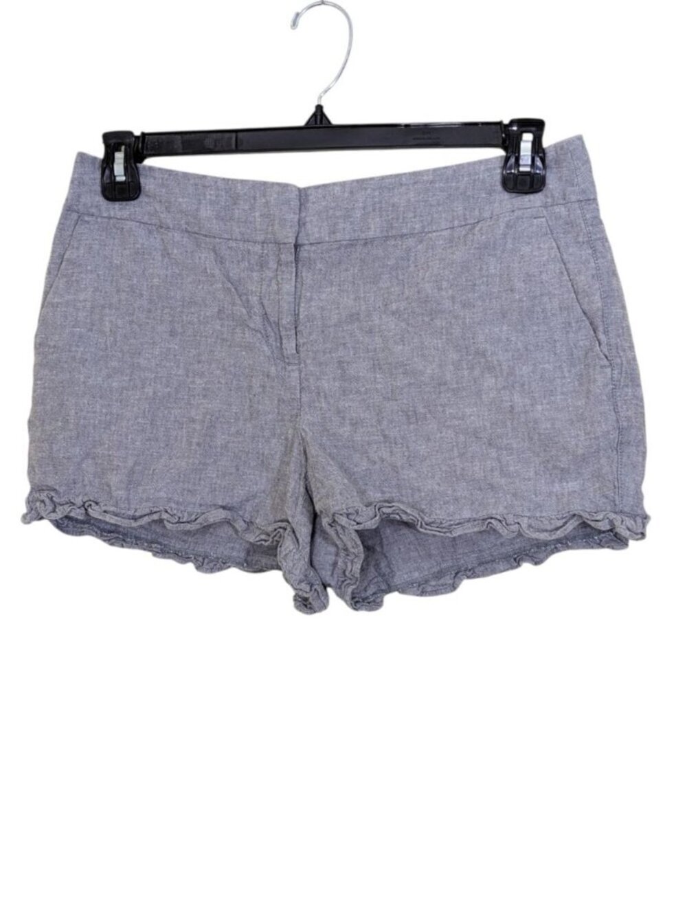 Loft Shorts Womens 6 Gray Chino Linen Preppy Ruffle Pockets Khaki 4 Inch Ladies